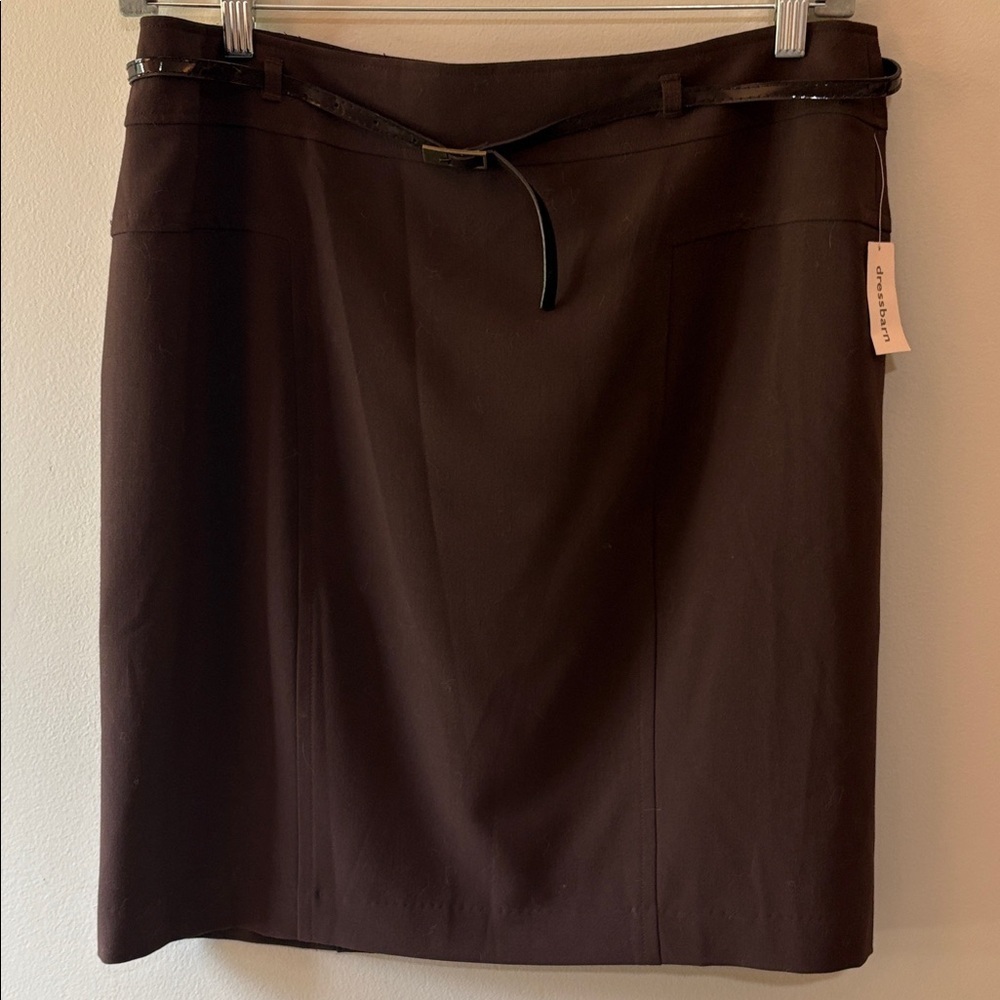Dressbarn Chocolate Brown Pencil Skirt with belt Size14P - Picture 1 of 4